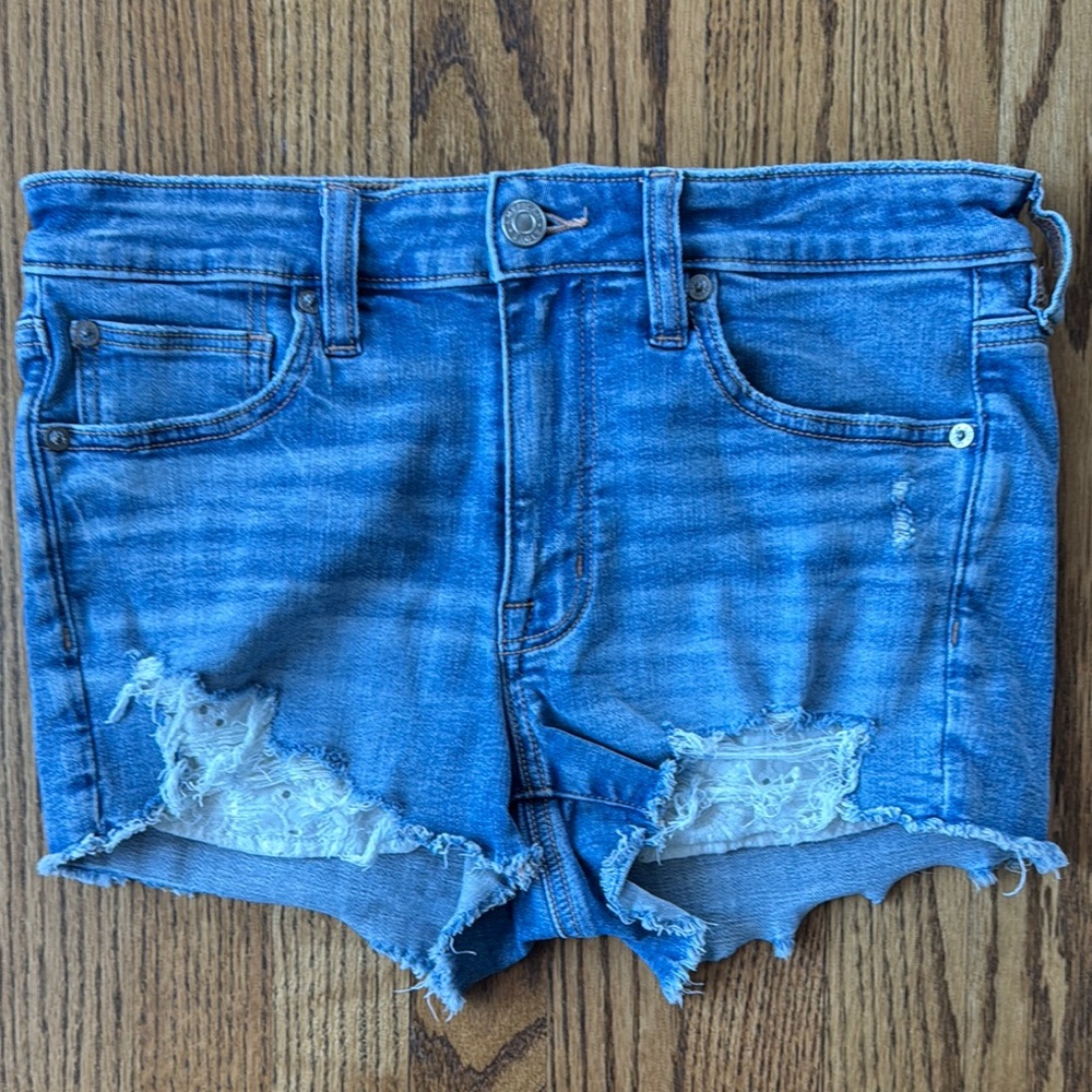 American Eagle Outfitters Blue Jean Shorts High-Waisted Distressed